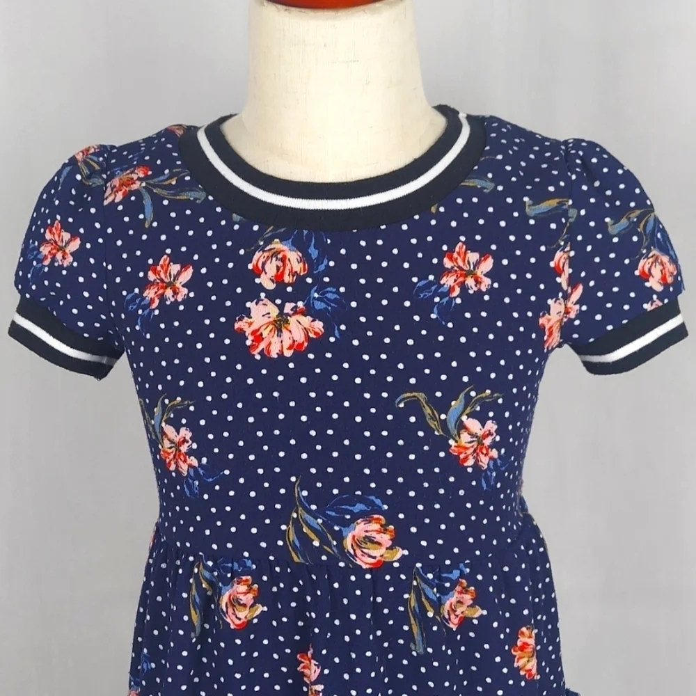 Zunie Floral tiered dress with ruffles tieback polka dot - blue - size 6X